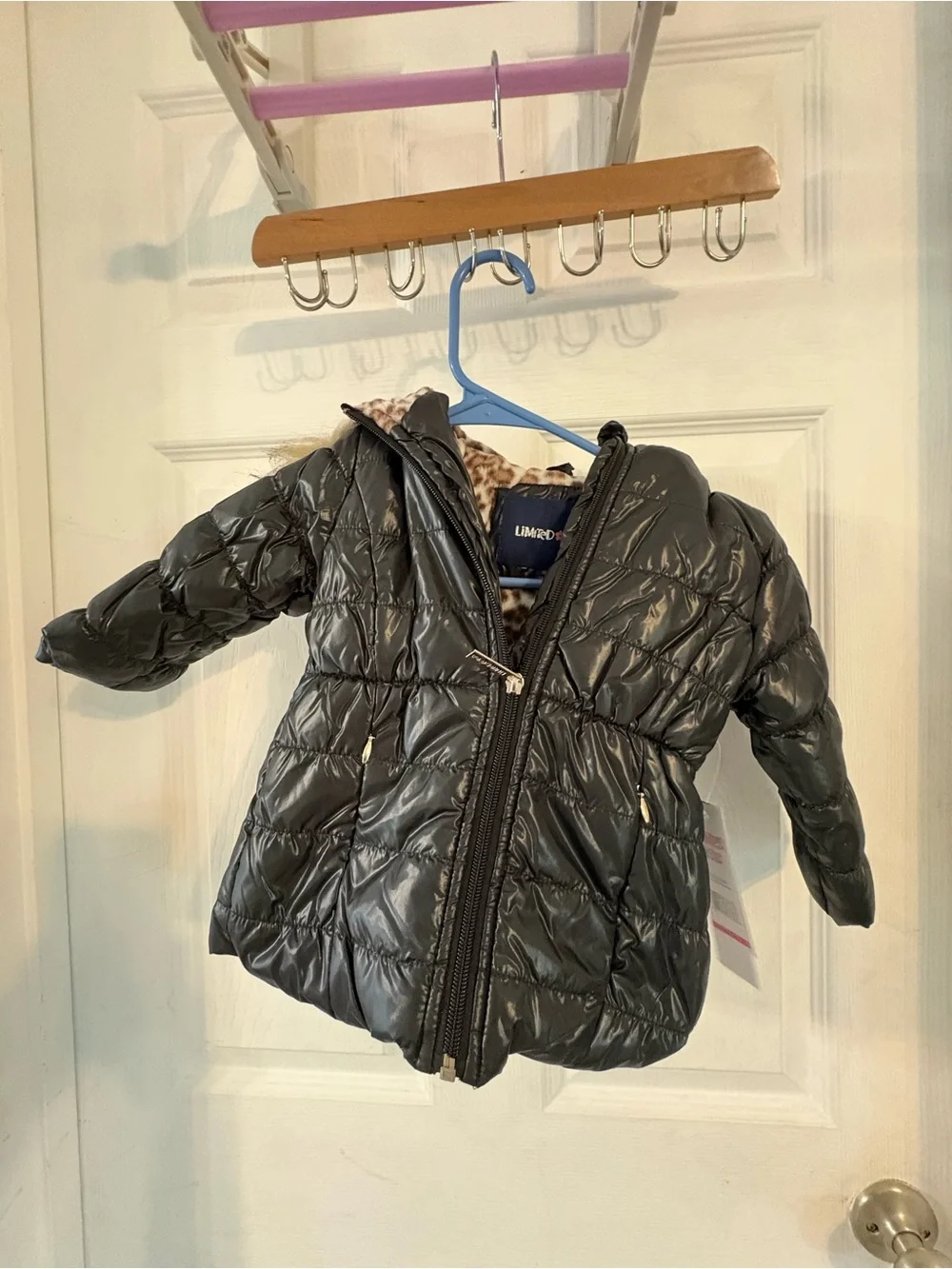 lilt Shiny Black Hooded Puffer Coat for Kids